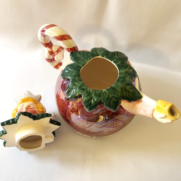 Department 56 Sugar Plum Fairy Vintage Christmas Teapot Hand-Painted Ceramic - Picture 4 of 9